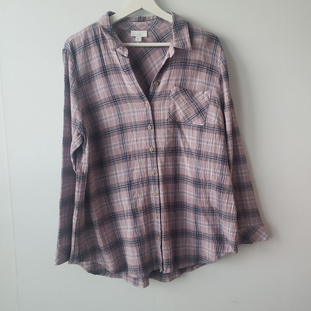 J Jill Multicolor Plaid Long Sleeve Button Up Shirt‎ size PL